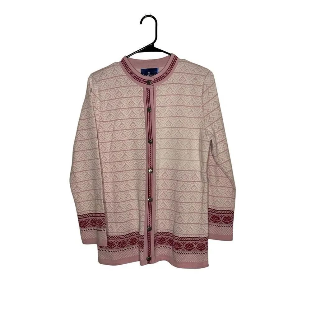 Icewear Icelandic Cardigan White Pink Nordic 100% Cotton Knit Sweater